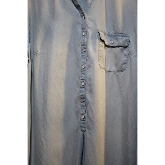Merona Blue Chambray Shirt Dress 1/2 Button-up Women's XXL Pockets Long Sleeve - Picture 2 of 10